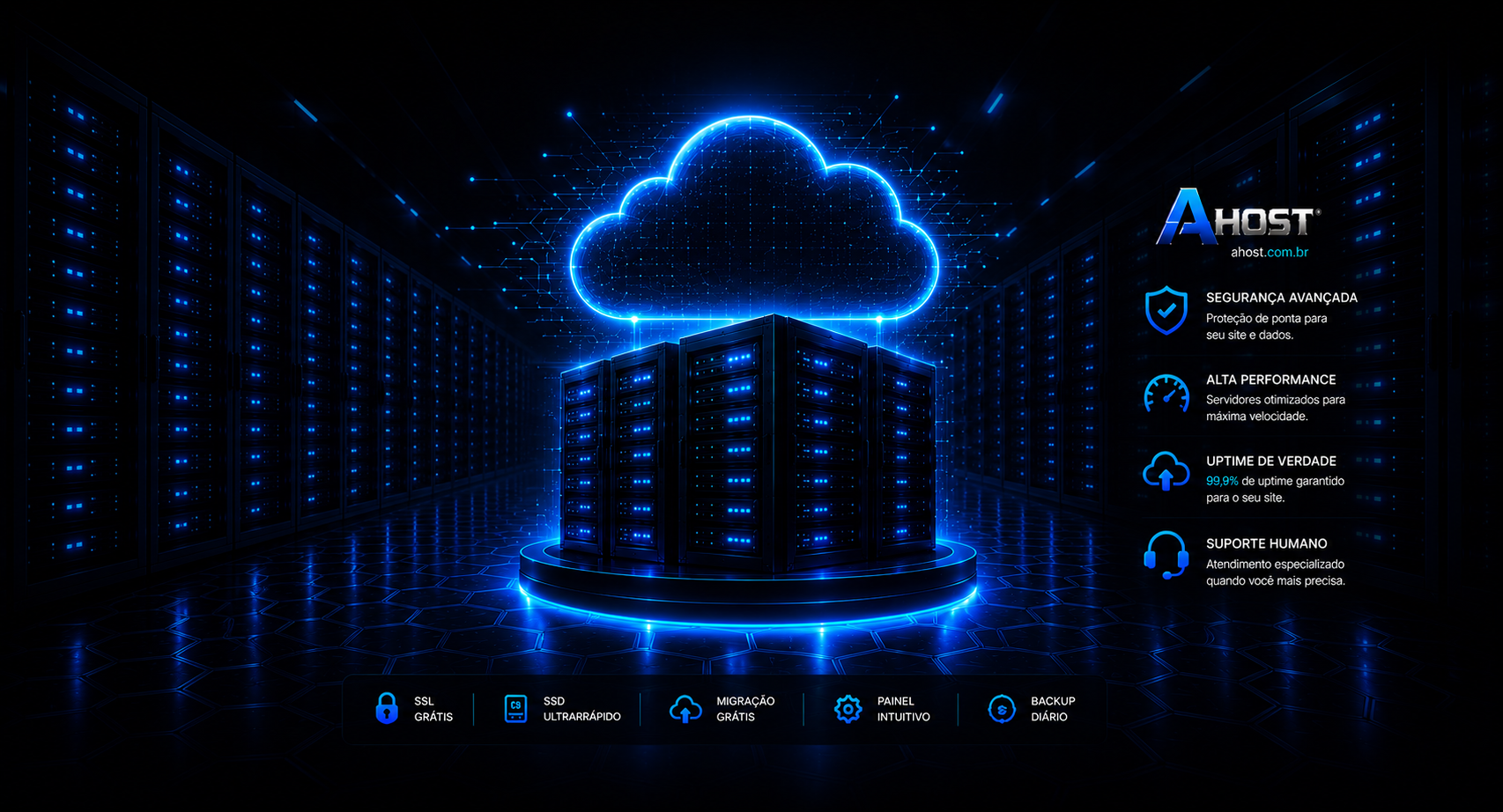 Tecnologia cloud para hospedagem rápida e segura
